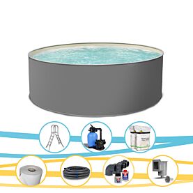 Rundpool EDITION GRAU Stahlwandpool rund 350 x 120 cm Komplettset Platin 