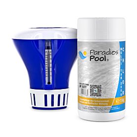 Dosierschwimmer mit Thermometer + 1x Paradies Pool Multi Tabs 200 g, 1 kg