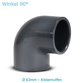 PVC Fitting Winkel 90°, Ø 63mm mit Klebemuffen